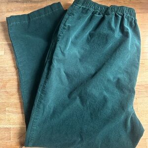 Lands’ End Hunter Green Fine Wale 100% Cotton Corduroy Pants Elastic Waist 16